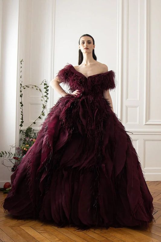 Off-Shoulder Layered Ball Gown