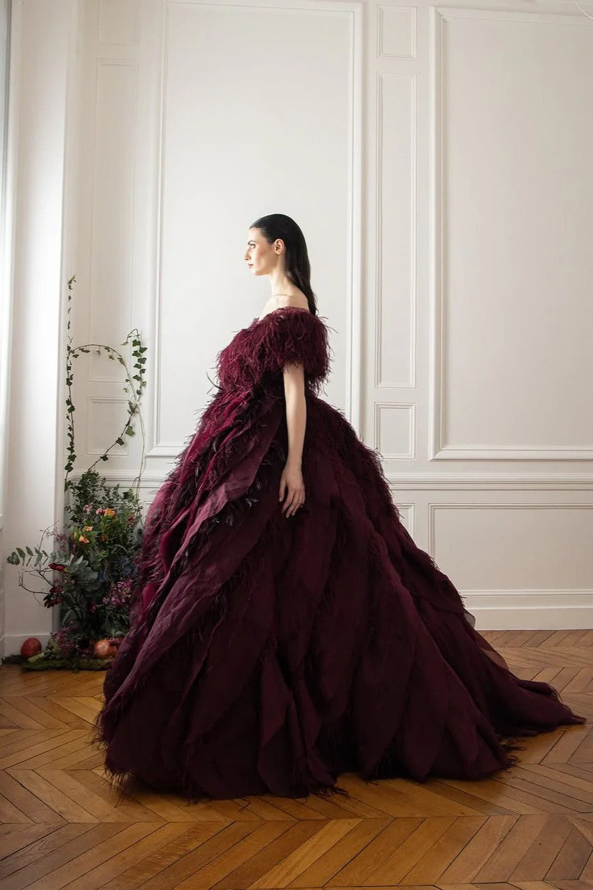 Off-Shoulder Layered Ball Gown