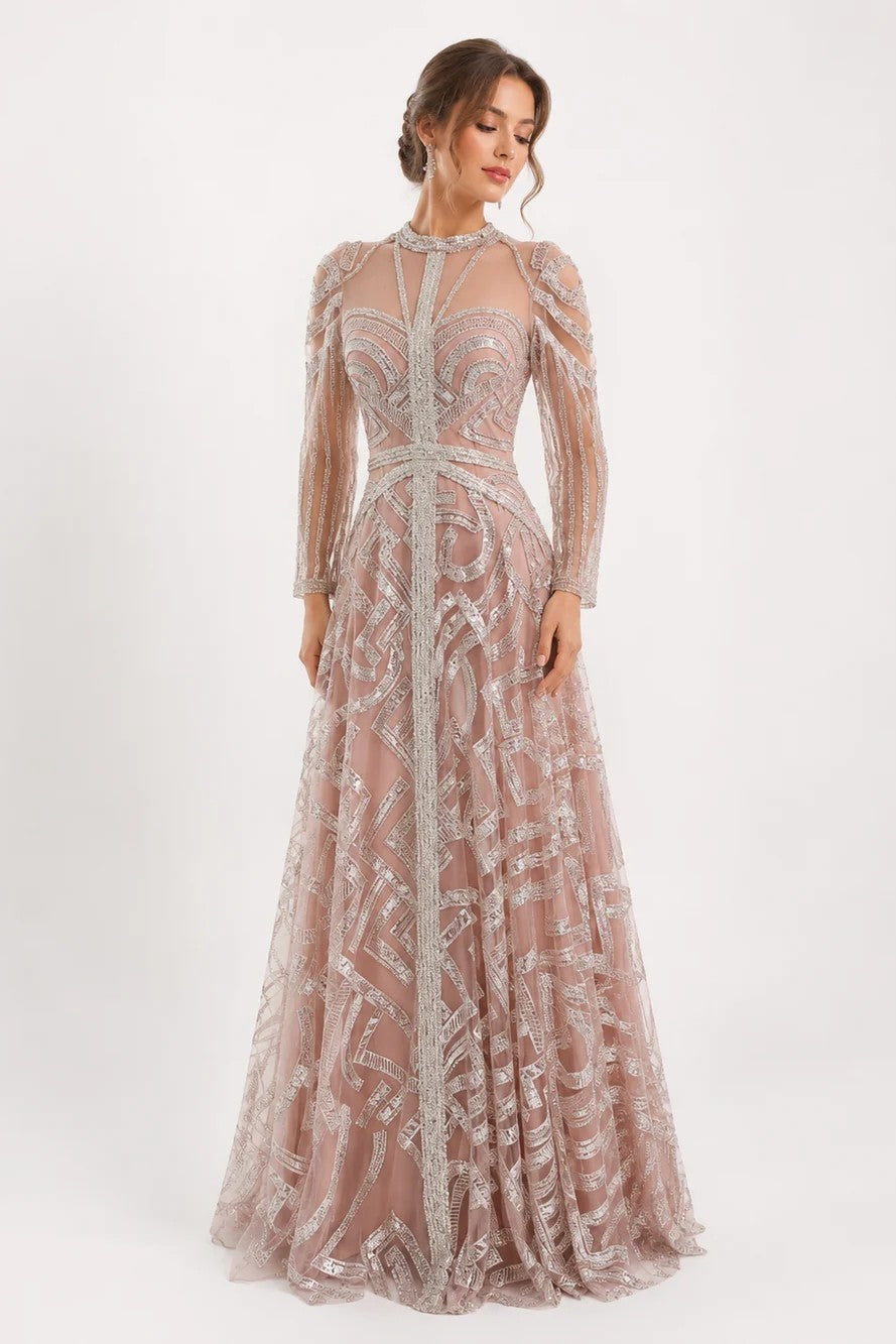 Geometrical Embroidered Tulle Gown