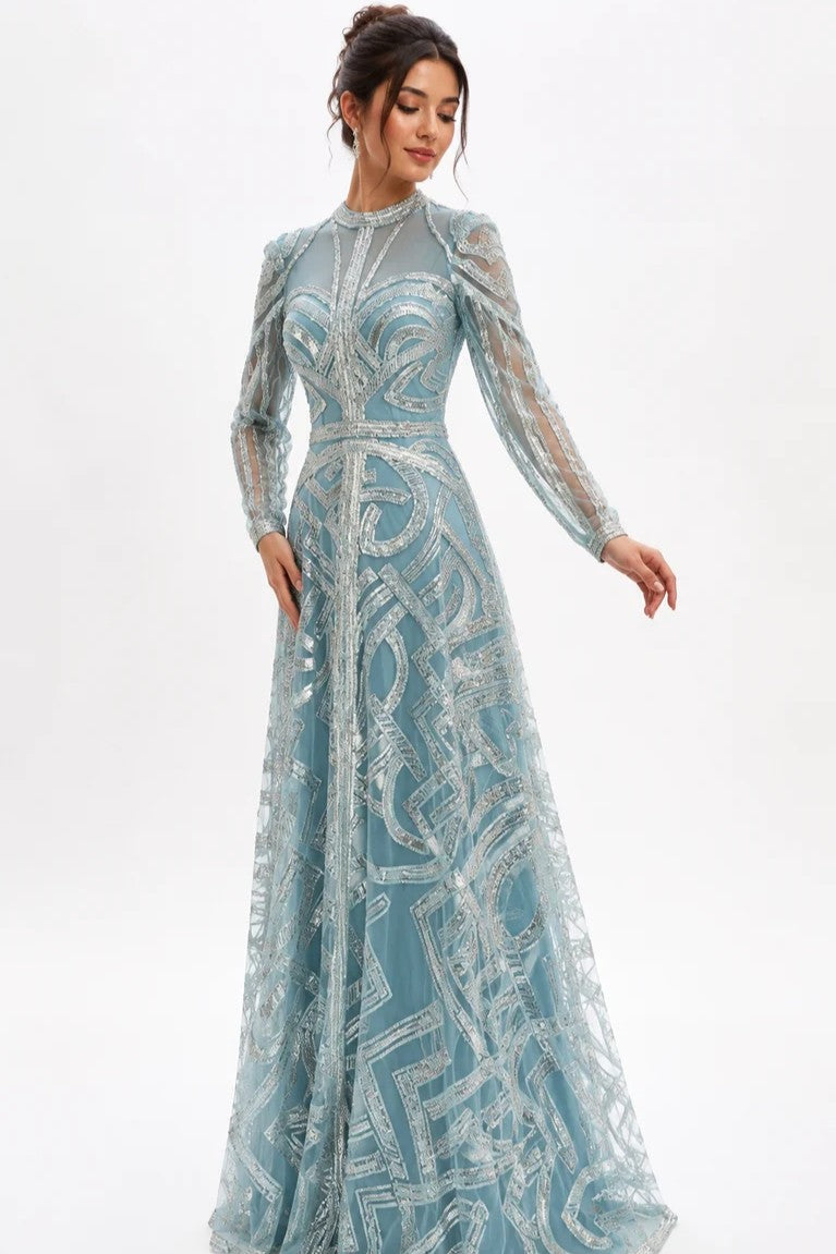Geometrical Embroidered Tulle Gown