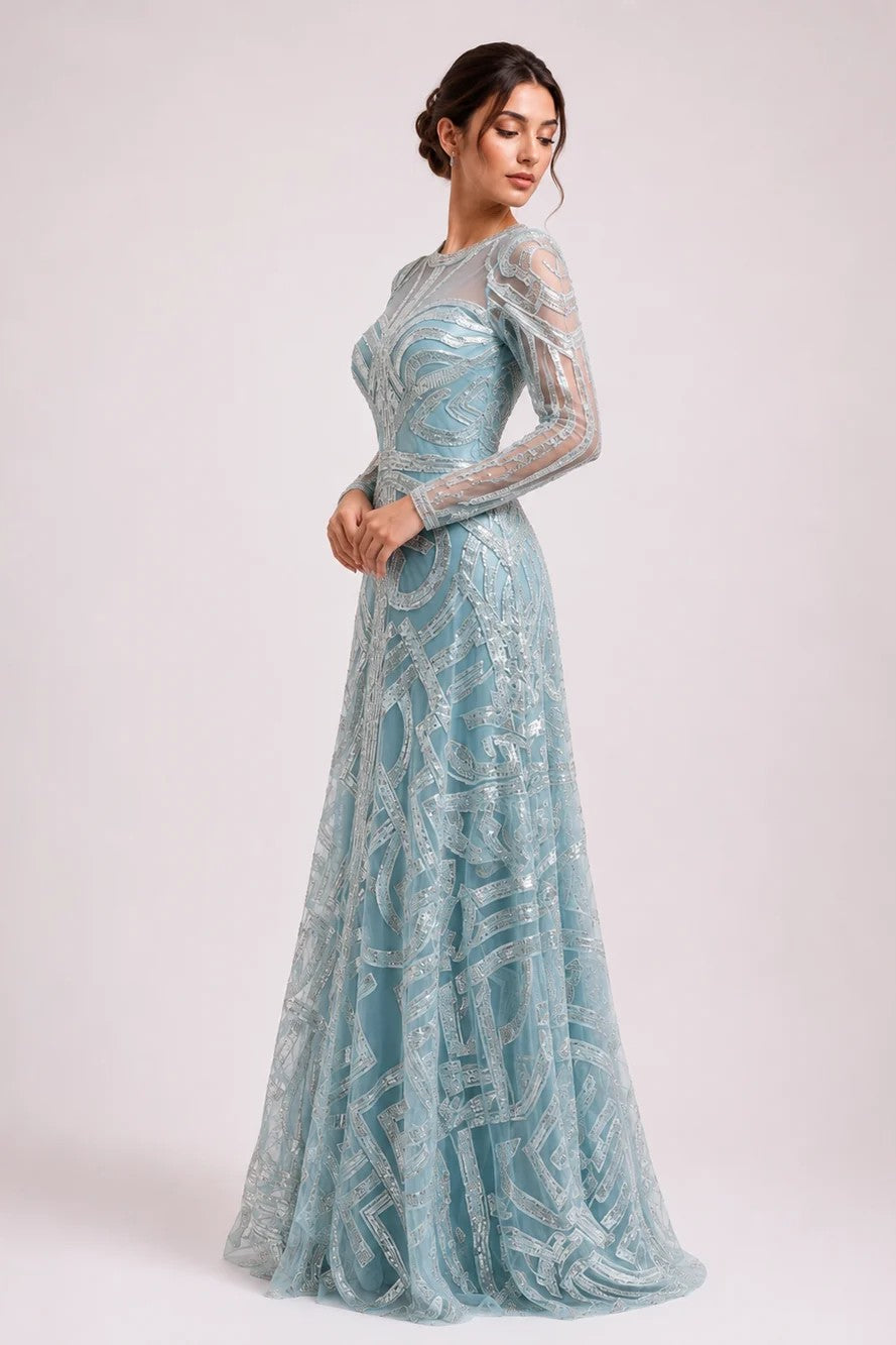 Geometrical Embroidered Tulle Gown