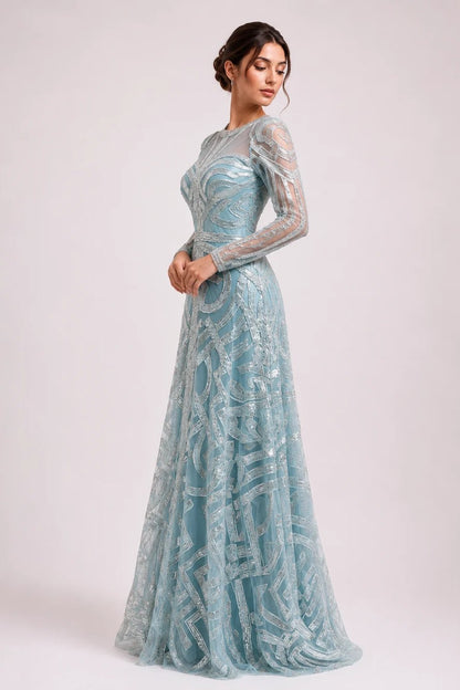 Geometrical Embroidered Tulle Gown