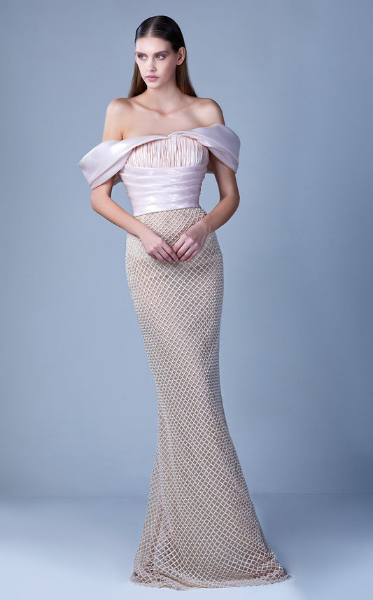 Textured Off Shoulder Gown
