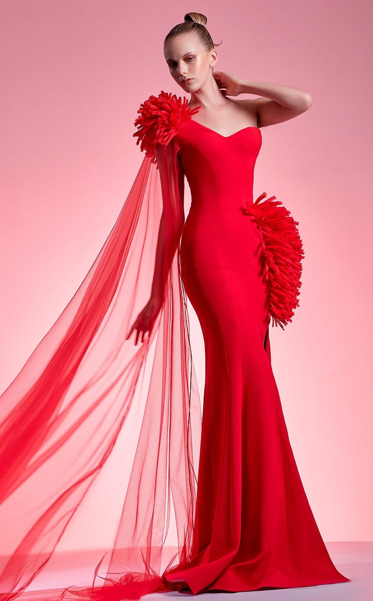One Shoulder Fitted Red Gown