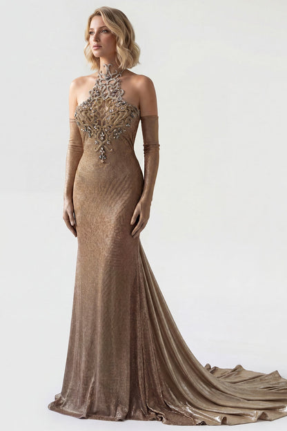 Beaded-Collar Corset Gown