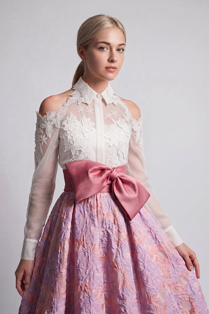 Lace Cold-Shoulder Skirt Set