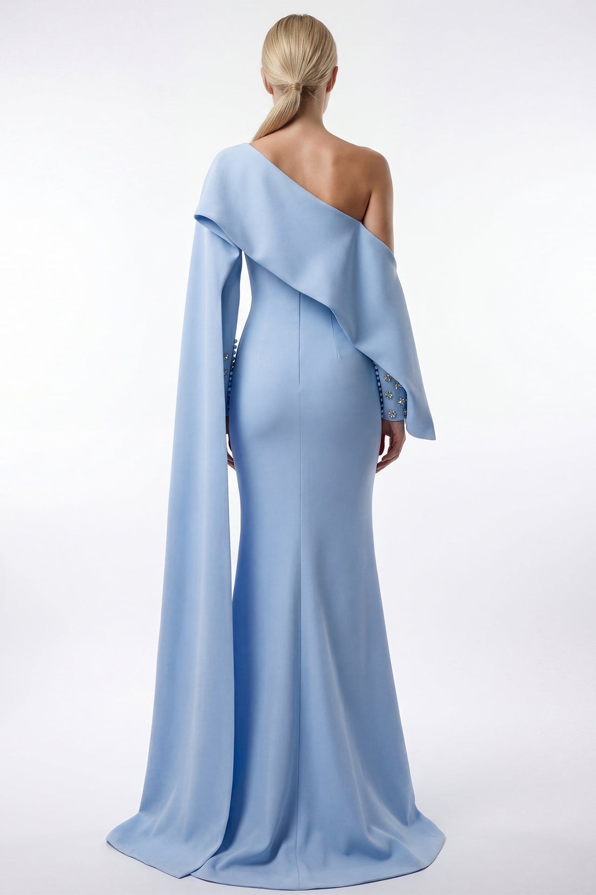 One-Shoulder Draped Crepe Gown