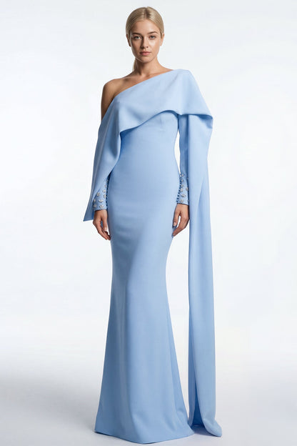 One-Shoulder Draped Cape Gown