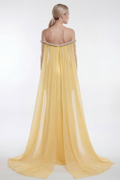Off-Shoulder Cape Mermaid Gown