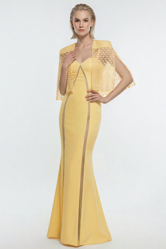 Sweetheart Lace Cape Gown