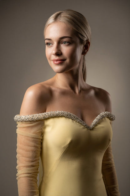 Off-Shoulder Cape Mermaid Gown