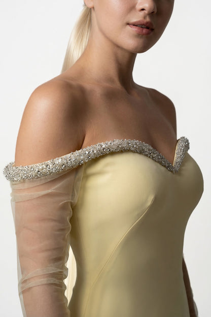 Off-Shoulder Cape Mermaid Gown