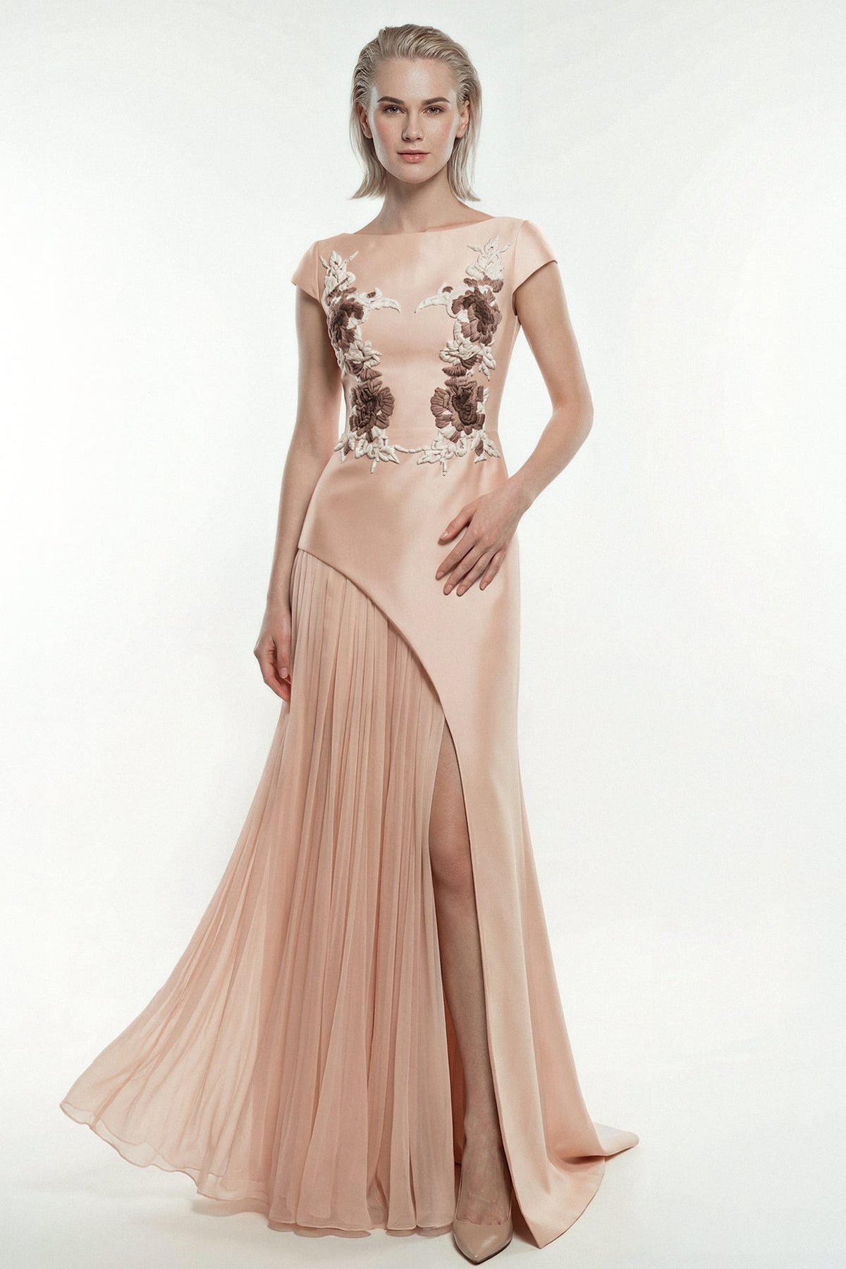 Floral Appliqué Mikado Gown