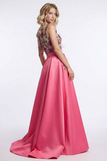 Floral Embroidered Illusion Gown