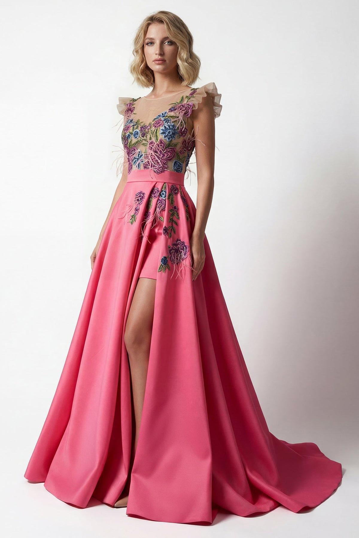 Floral Embroidered Illusion Gown