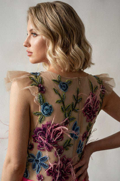 Floral Embroidered Illusion Gown