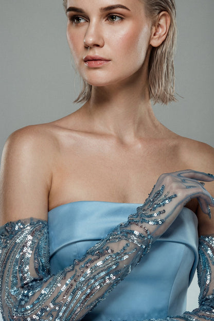 Strapless Embroidered Satin Gown