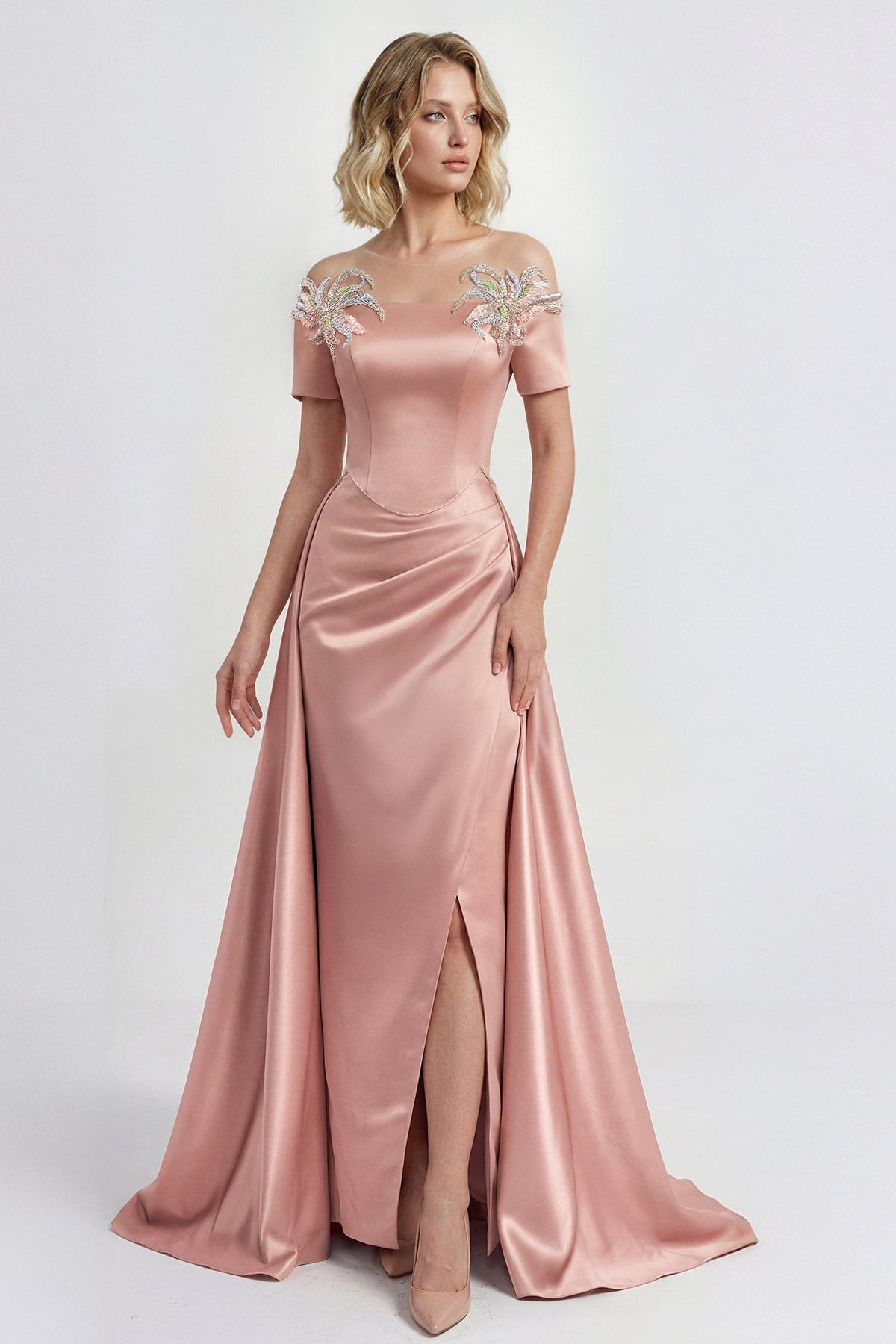 Illusion-Neck Corset Overskirt Gown