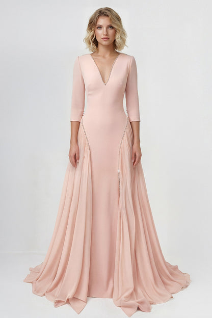 Deep V-Neck Draped-Panel Gown