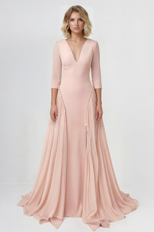 Deep V-Neck Draped-Panel Gown