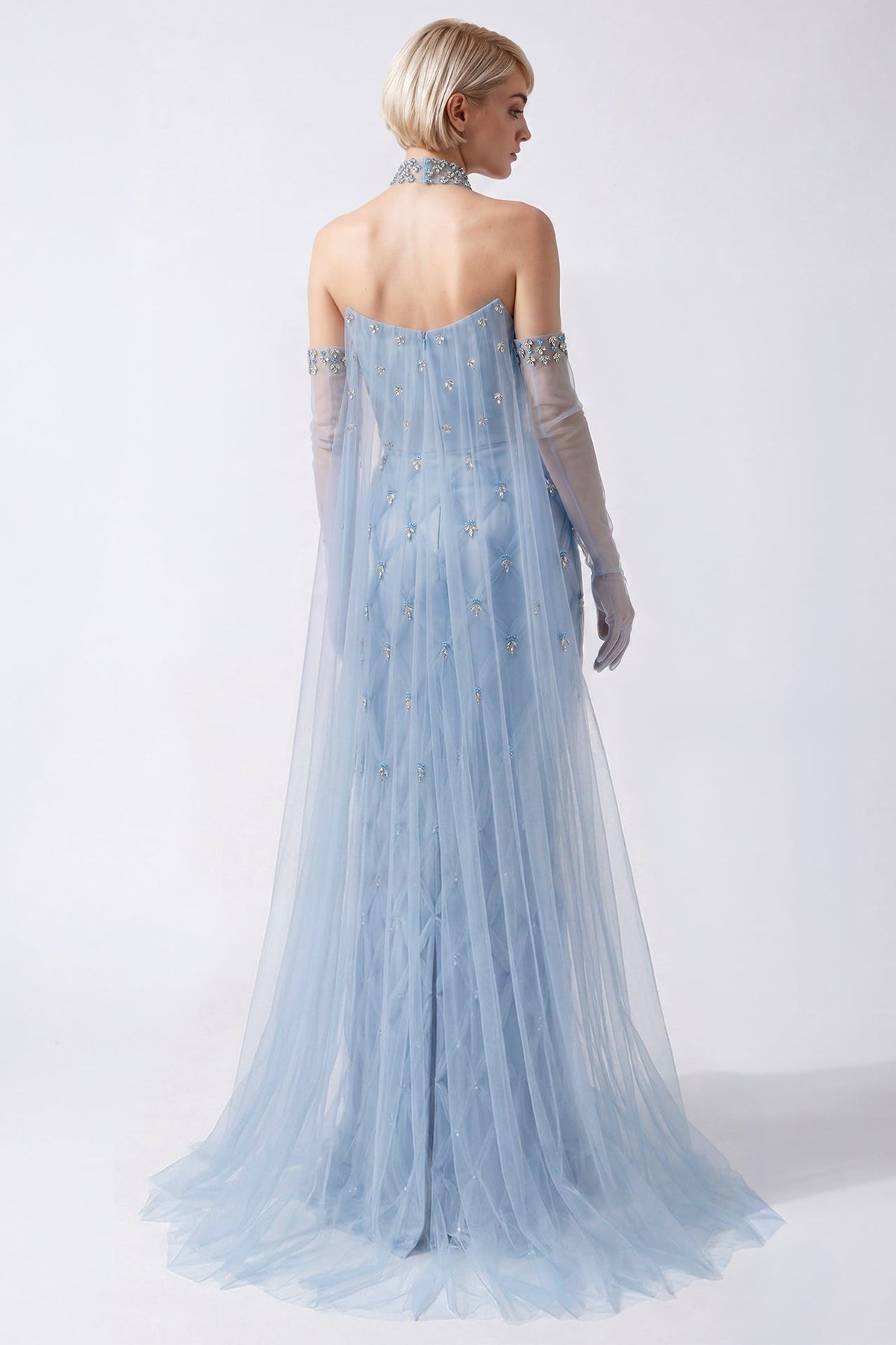 Strapless Lattice Tulle Gown