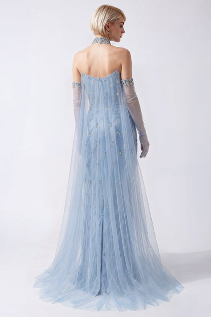 Strapless Lattice Tulle Gown
