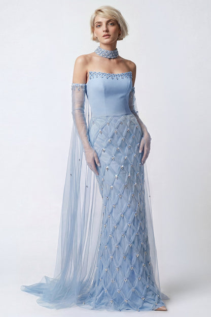 Strapless Lattice Tulle Gown