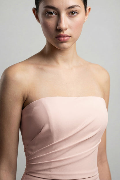 Strapless Draped Crepe Gown