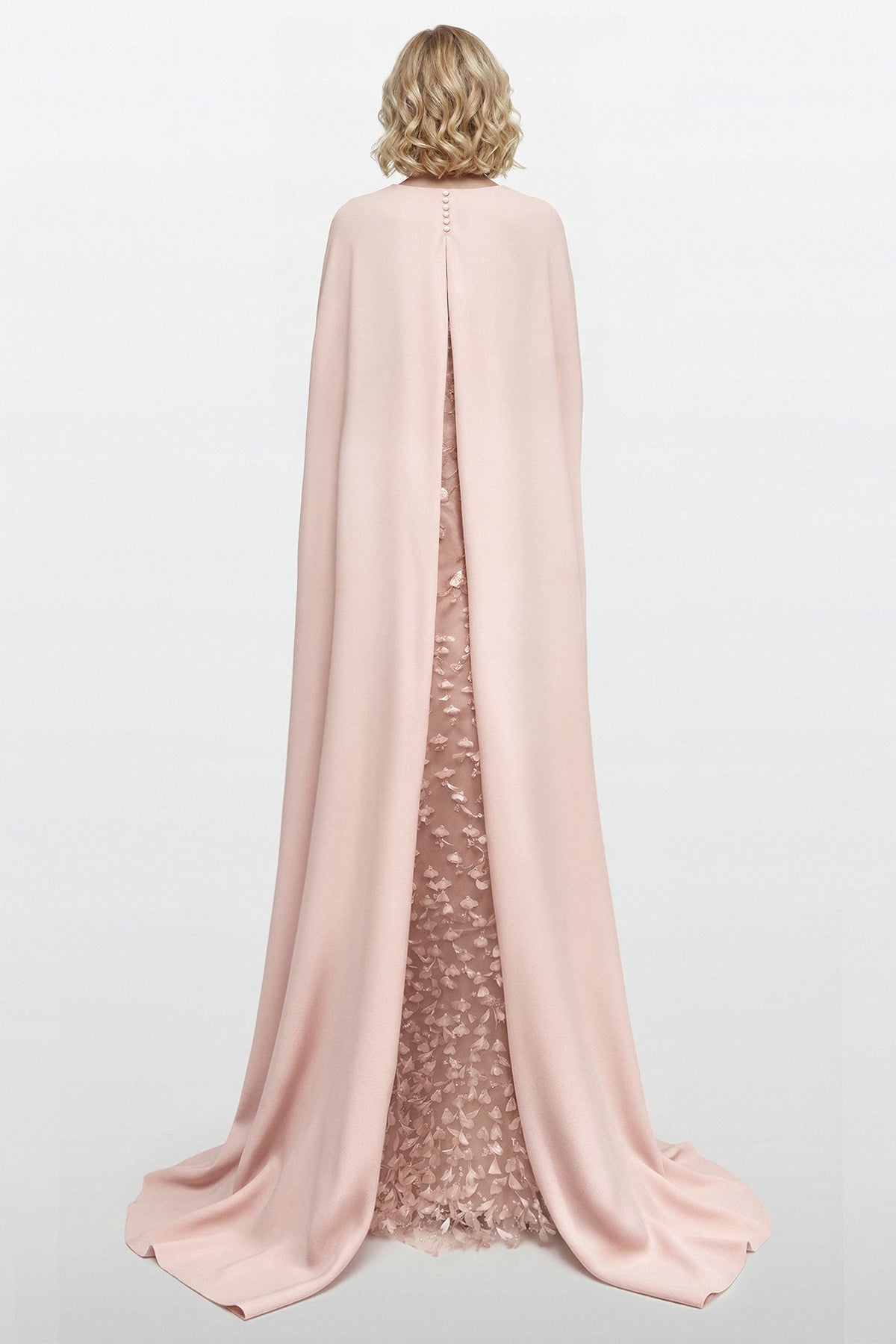 Petal Appliqué Cape Gown