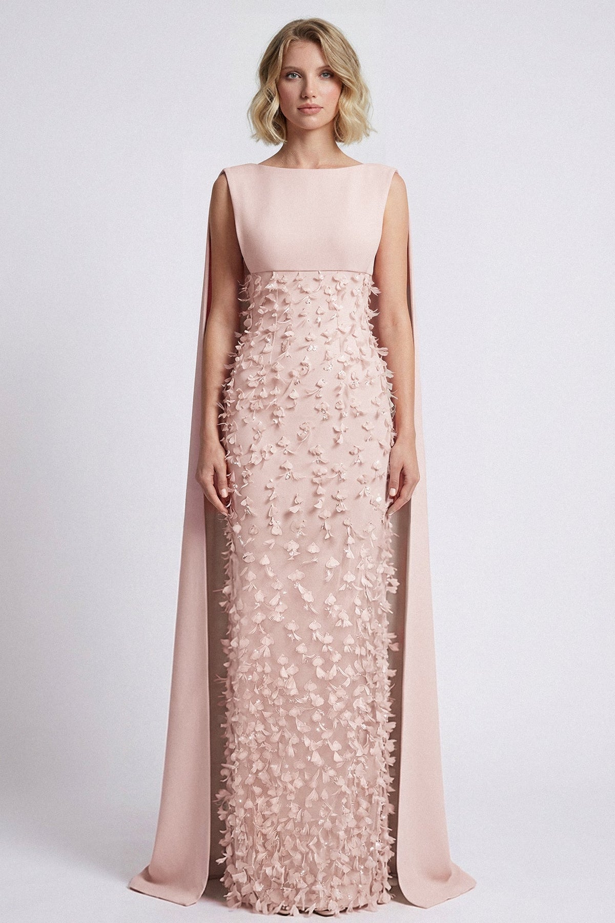 Petal Appliqué Cape Gown
