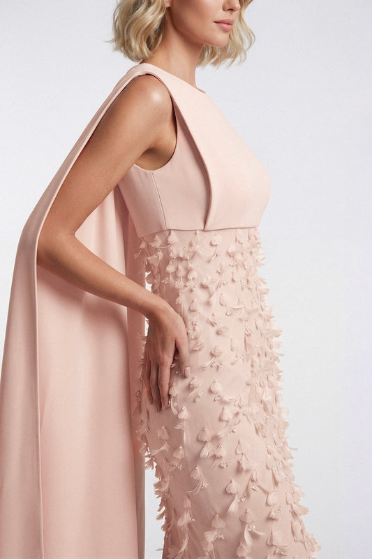 Petal Appliqué Cape Gown