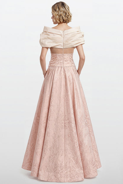 Off-Shoulder Draped Jacquard Gown