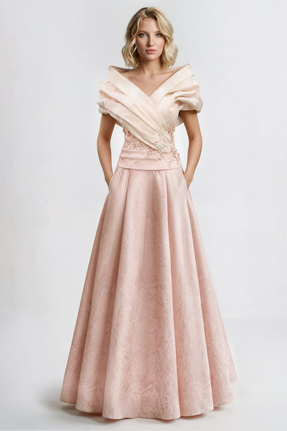 Portrait-Collar Jacquard Gown