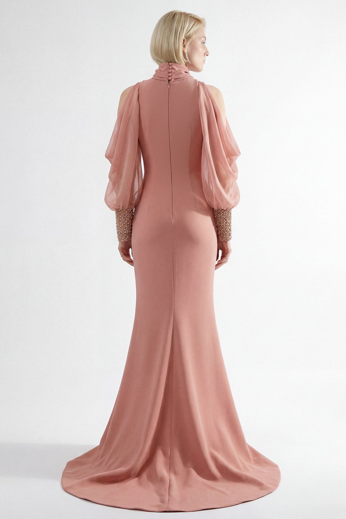Cold-Shoulder Beaded Mermaid Gown