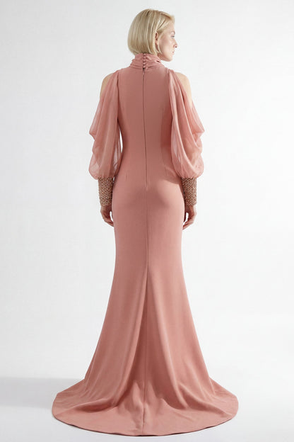 Cold-Shoulder Beaded Mermaid Gown