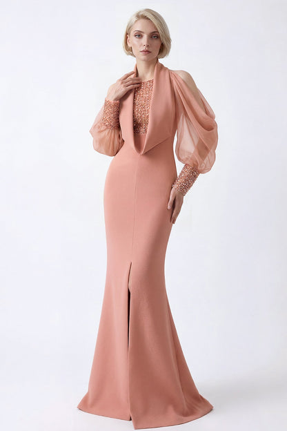 Cold-Shoulder Beaded Mermaid Gown