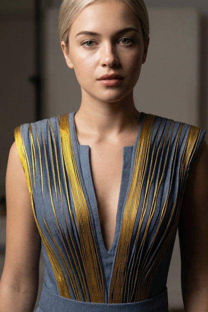 Plunging V-Neck Pleated Gown