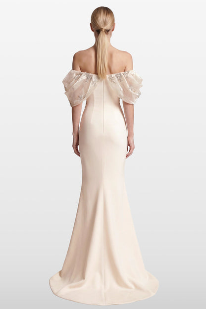 Off-Shoulder Beaded Organza Gown