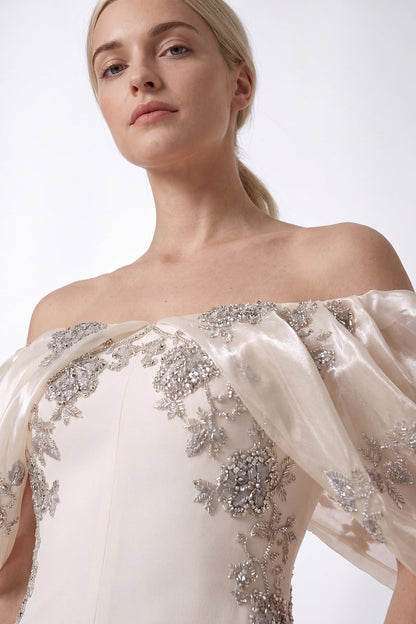 Off-Shoulder Beaded Organza Gown