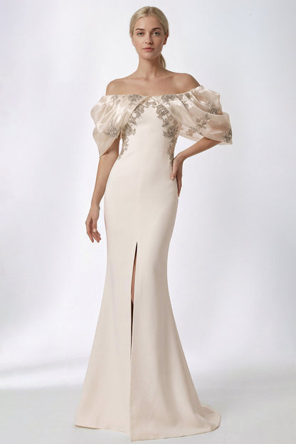 Off-Shoulder Beaded Organza Gown