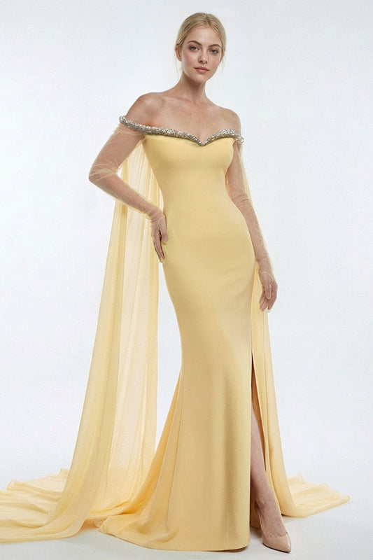 Off-Shoulder Cape Mermaid Gown