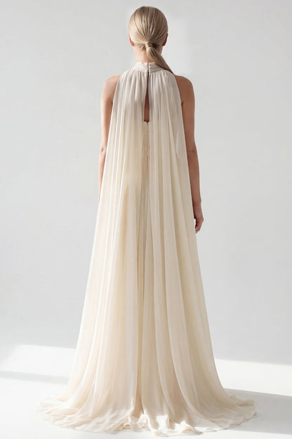 One-Shoulder Pleated Chiffon Gown