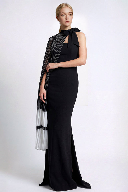 Strapless Pleated Cape Gown