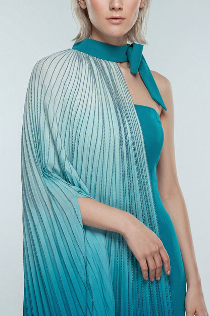 Ombré Pleated Cape Gown