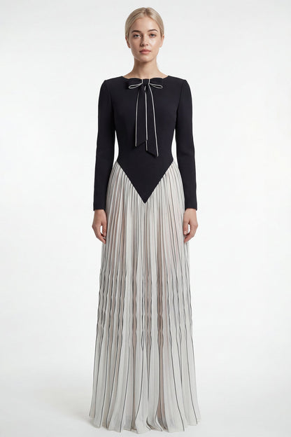 Pointed-Waist Pleated Gown