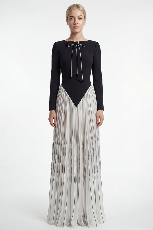 Pointed-Waist Pleated Gown