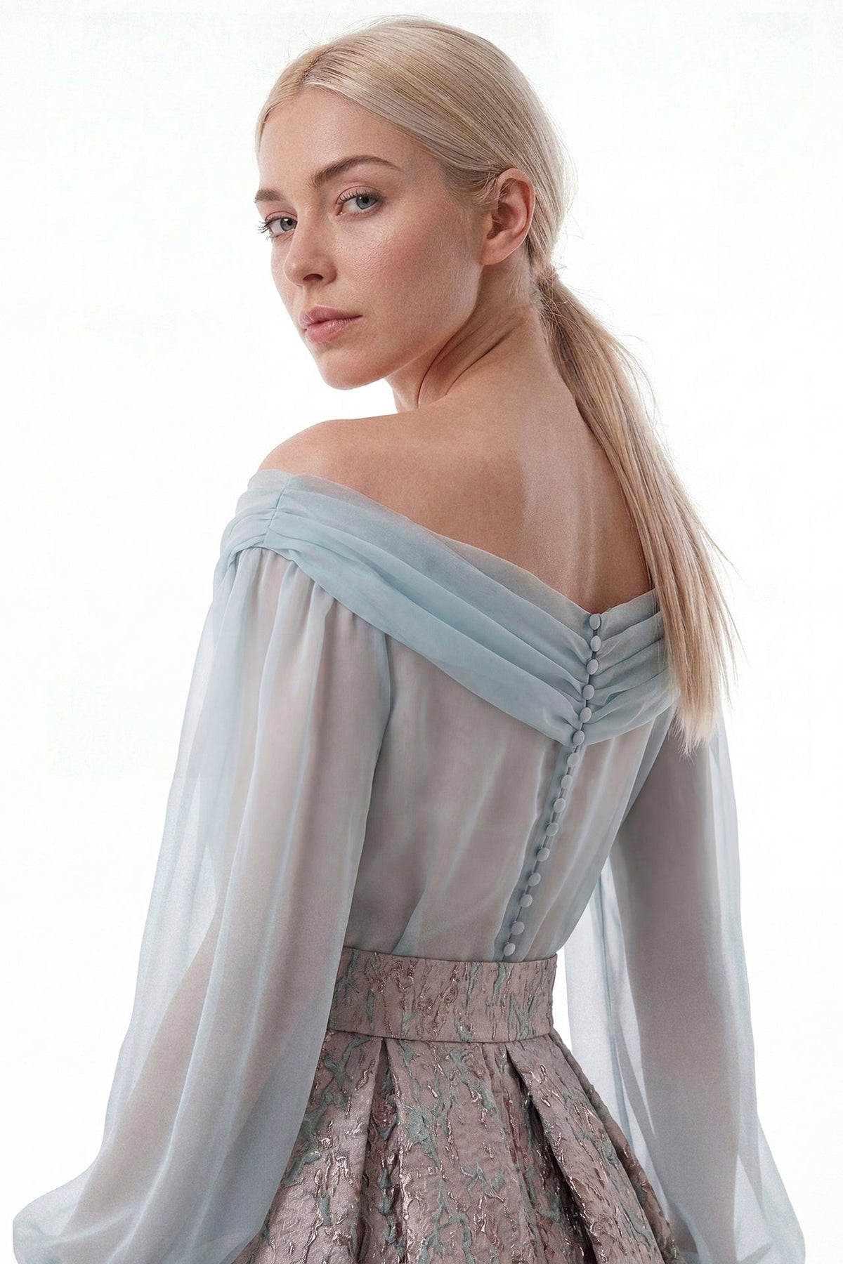 Off-Shoulder Chiffon Skirt Set
