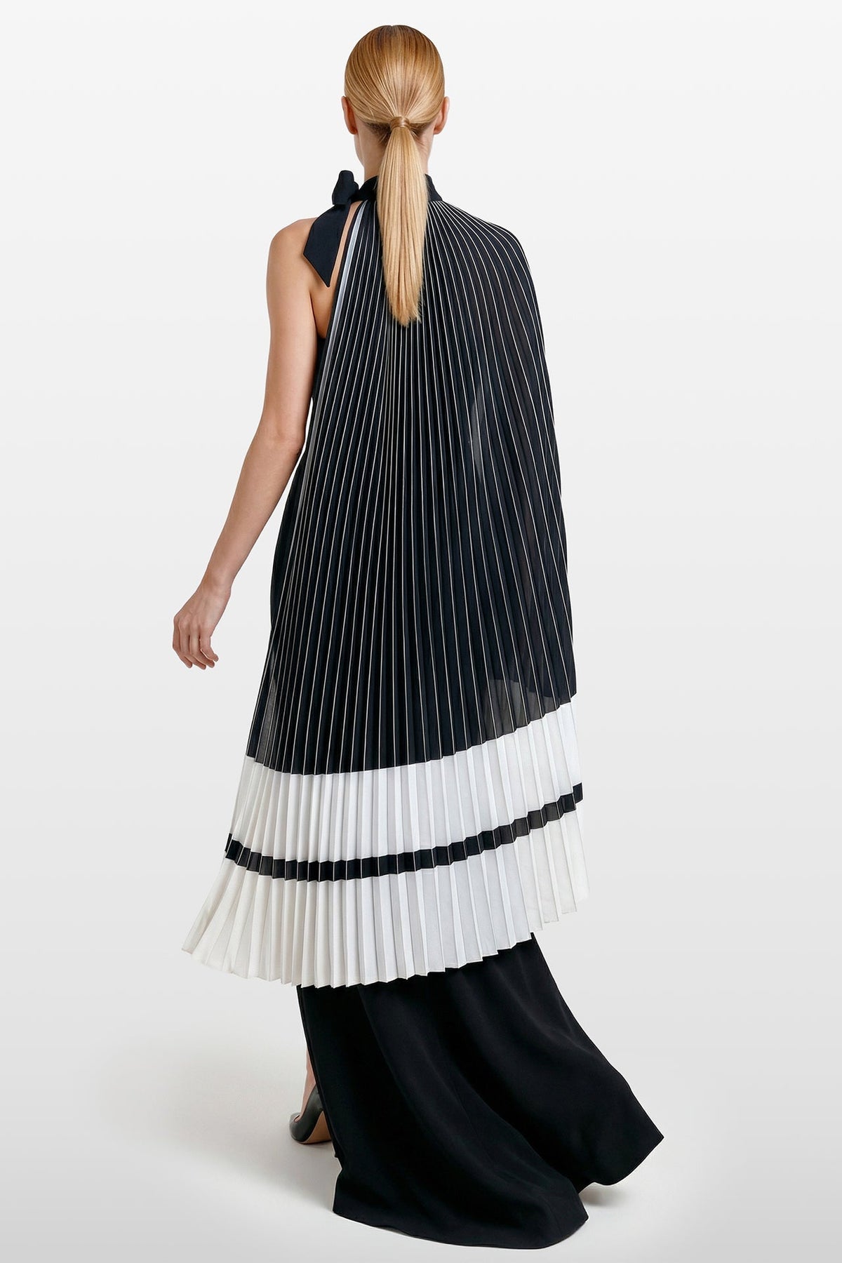 Strapless Pleated Cape Gown