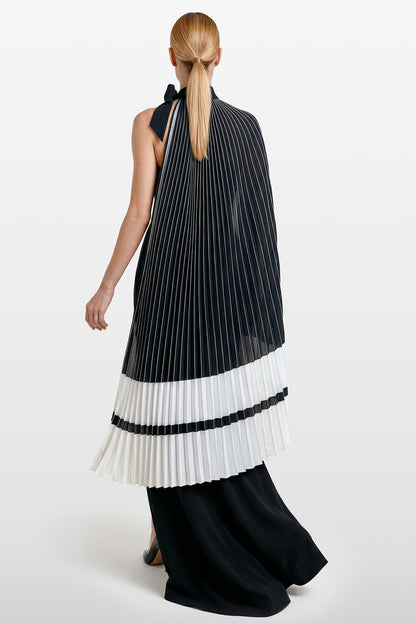 Strapless Pleated Cape Gown