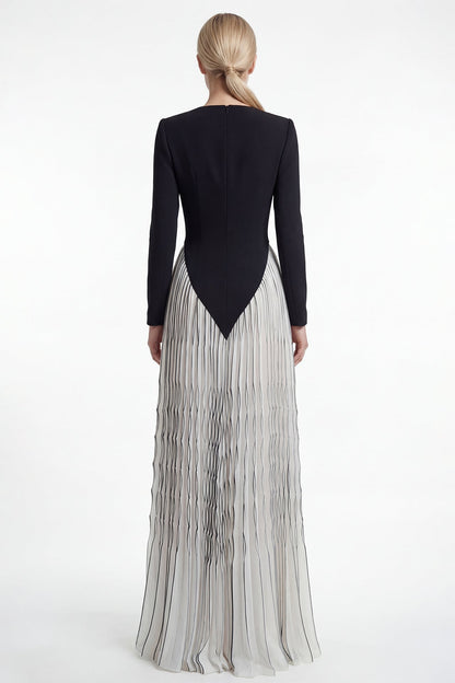 Pointed-Waist Pleated Gown
